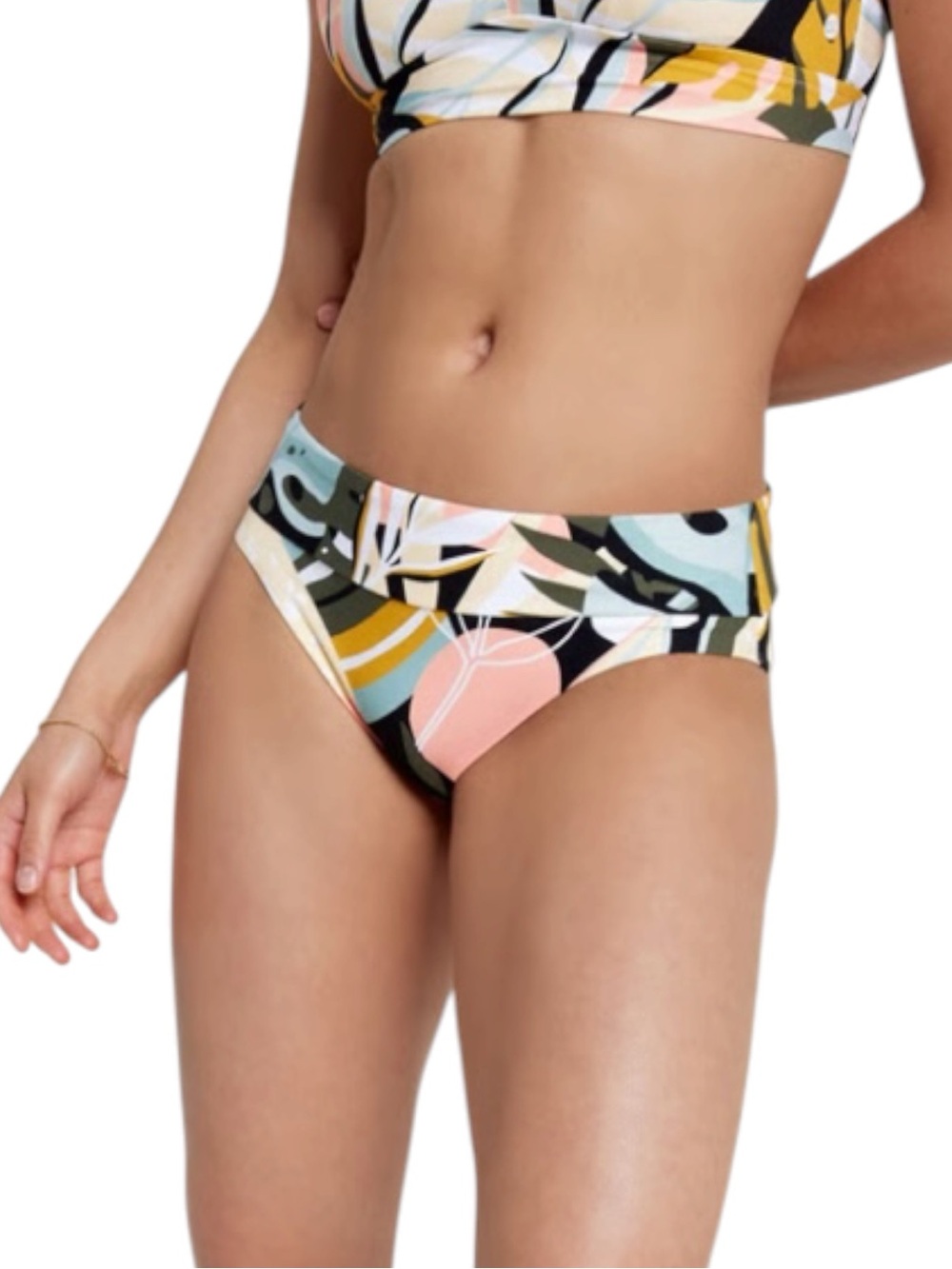 CALIA Multi Palm Wide Banded High Leg Mid Rise Swimsuit Bottom Size XL NWT